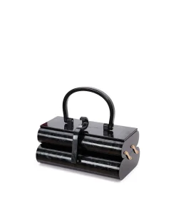 Brandon Blackwood Top Handle Bags>Acrylic Duplex Purse Black Marble