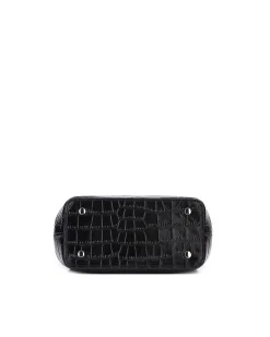 Brandon Blackwood Top Handle Bags>Elizabeth Doctor Bag Black Croc Embossed Leather W/Silver Hardware