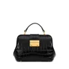 Brandon Blackwood Top Handle Bags>Elizabeth Doctor Bag Black Croc Embossed Leather W/Brass Hardware