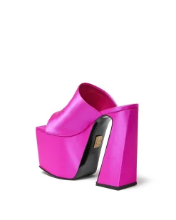 Brandon Blackwood Platforms>Harlo Mule Hot Pink Satin