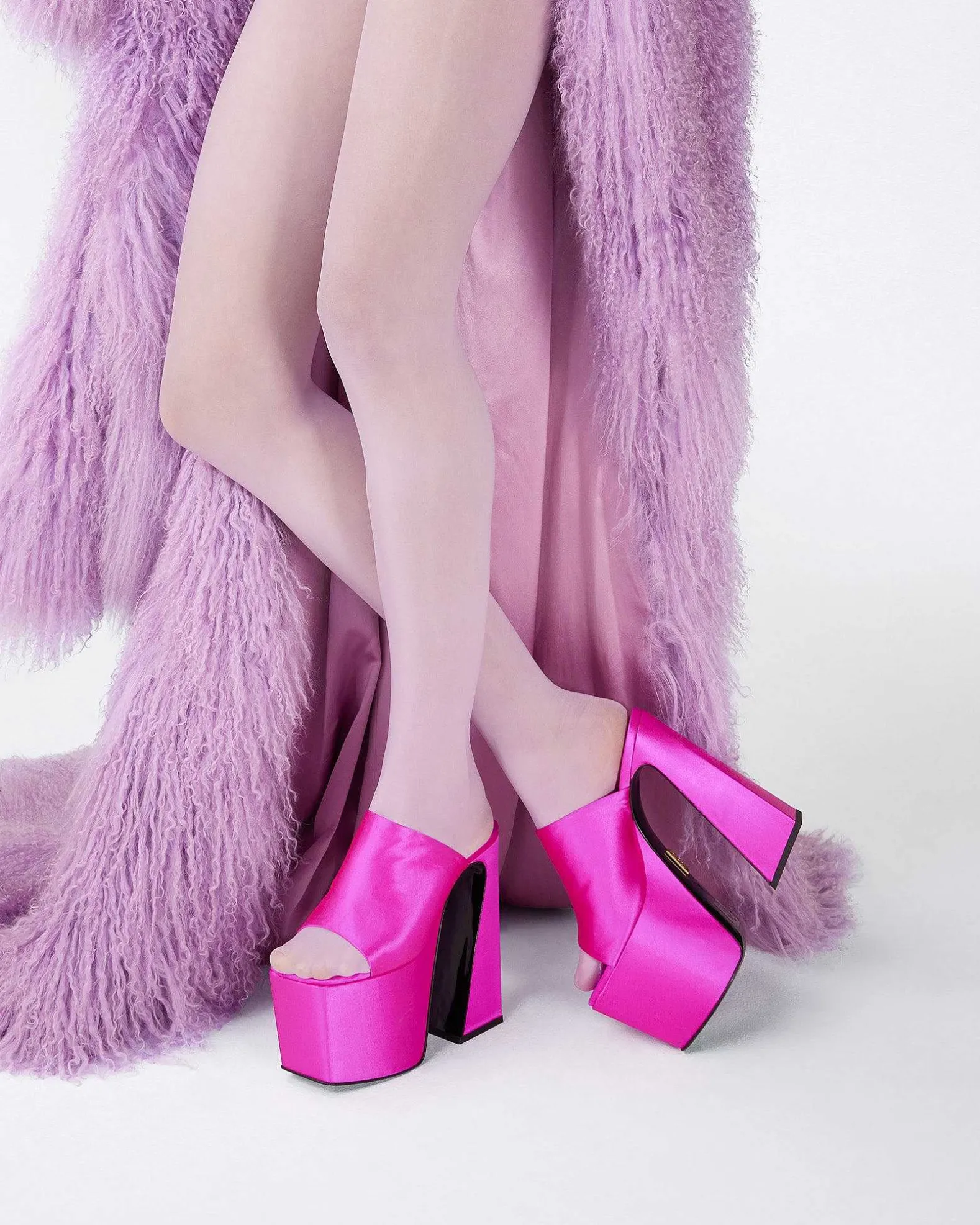 Brandon Blackwood Platforms>Harlo Mule Hot Pink Satin