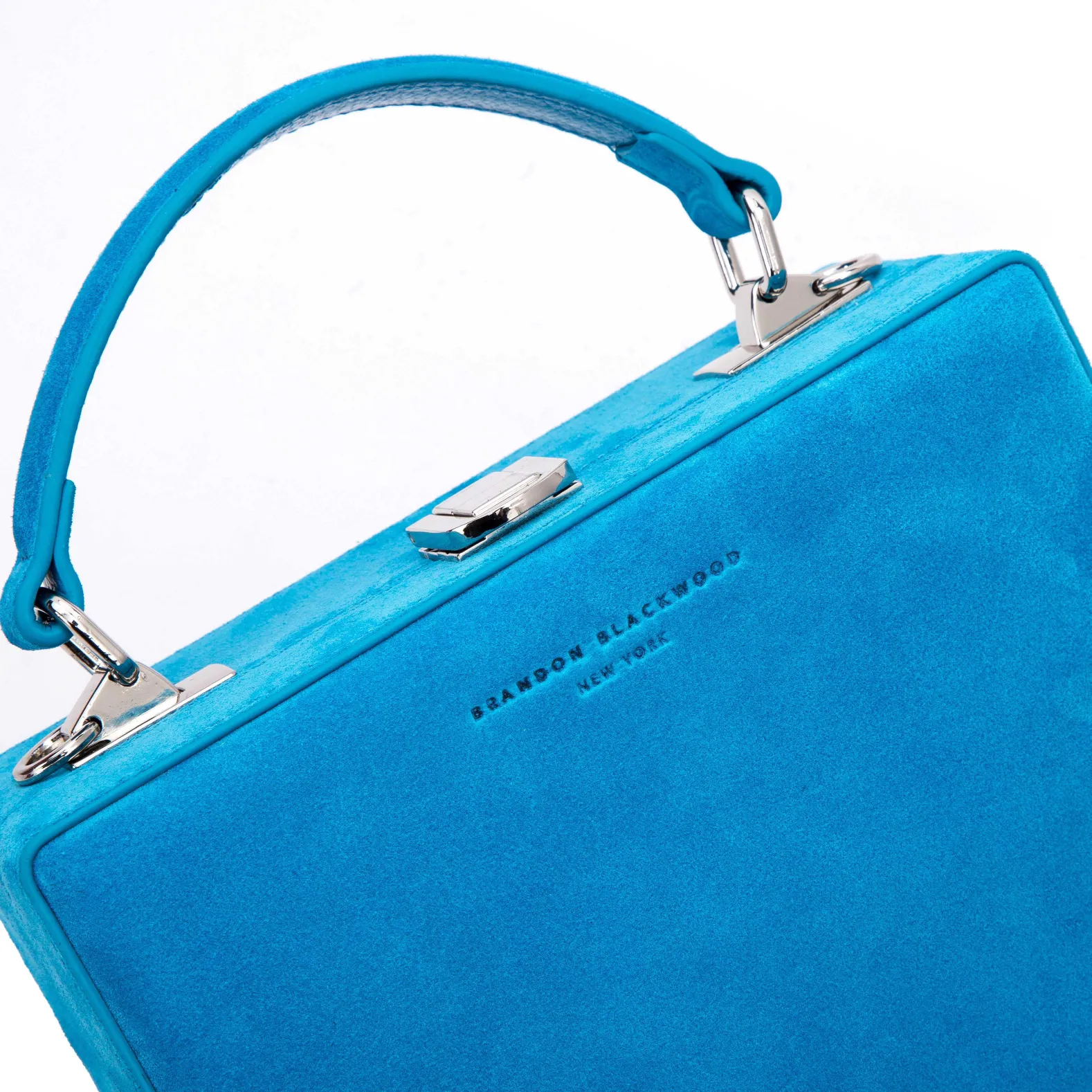 Brandon Blackwood Top Handle Bags>Kendrick Trunk Aqua Blue Suede