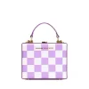 Brandon Blackwood Top Handle Bags>Kendrick Trunk Lilac & White Checkerboard Leather
