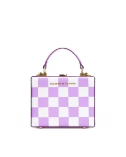 Brandon Blackwood Top Handle Bags>Kendrick Trunk Lilac & White Checkerboard Leather