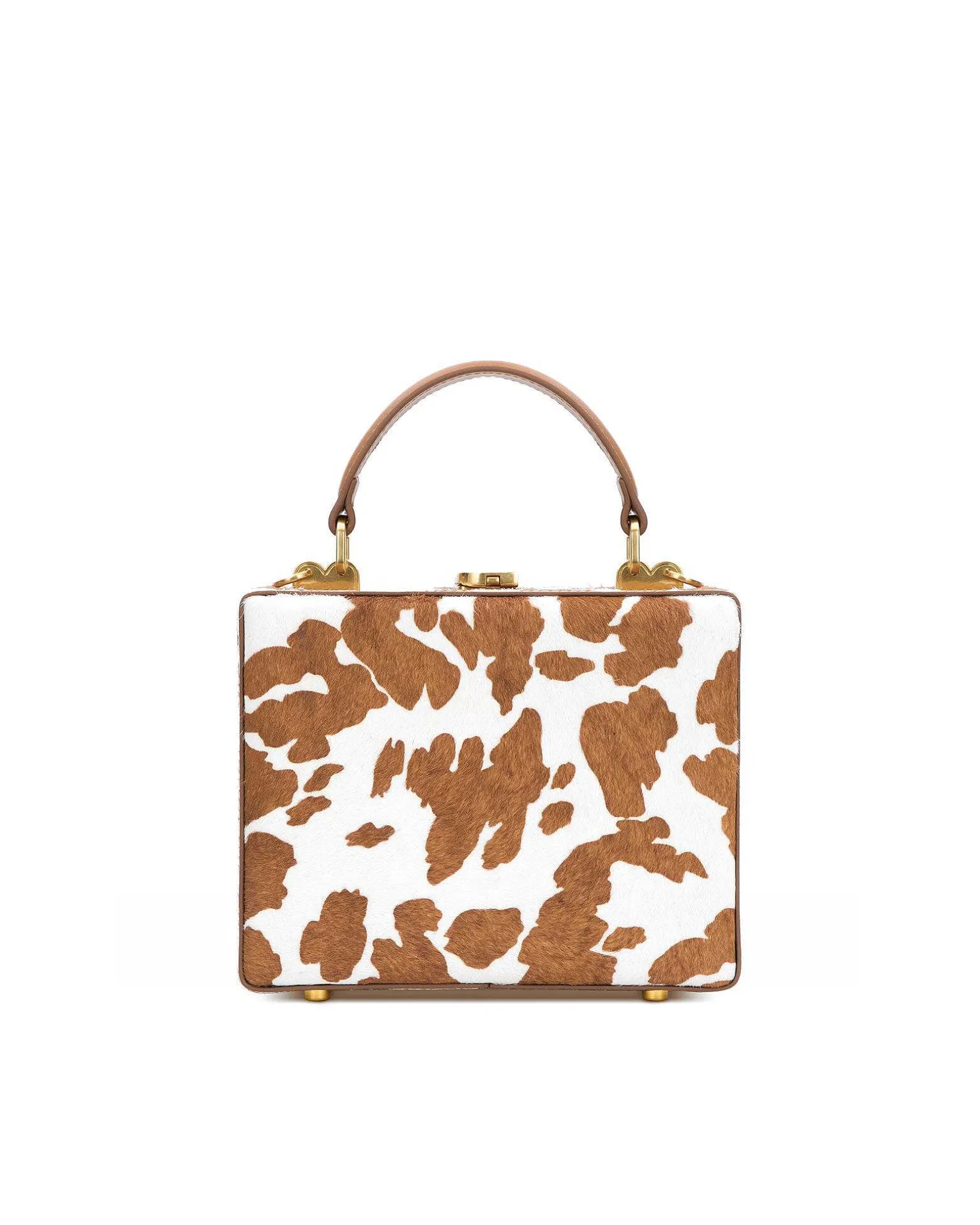 Brandon Blackwood Top Handle Bags>Kendrick Trunk Brown Cow Print Ponyhair