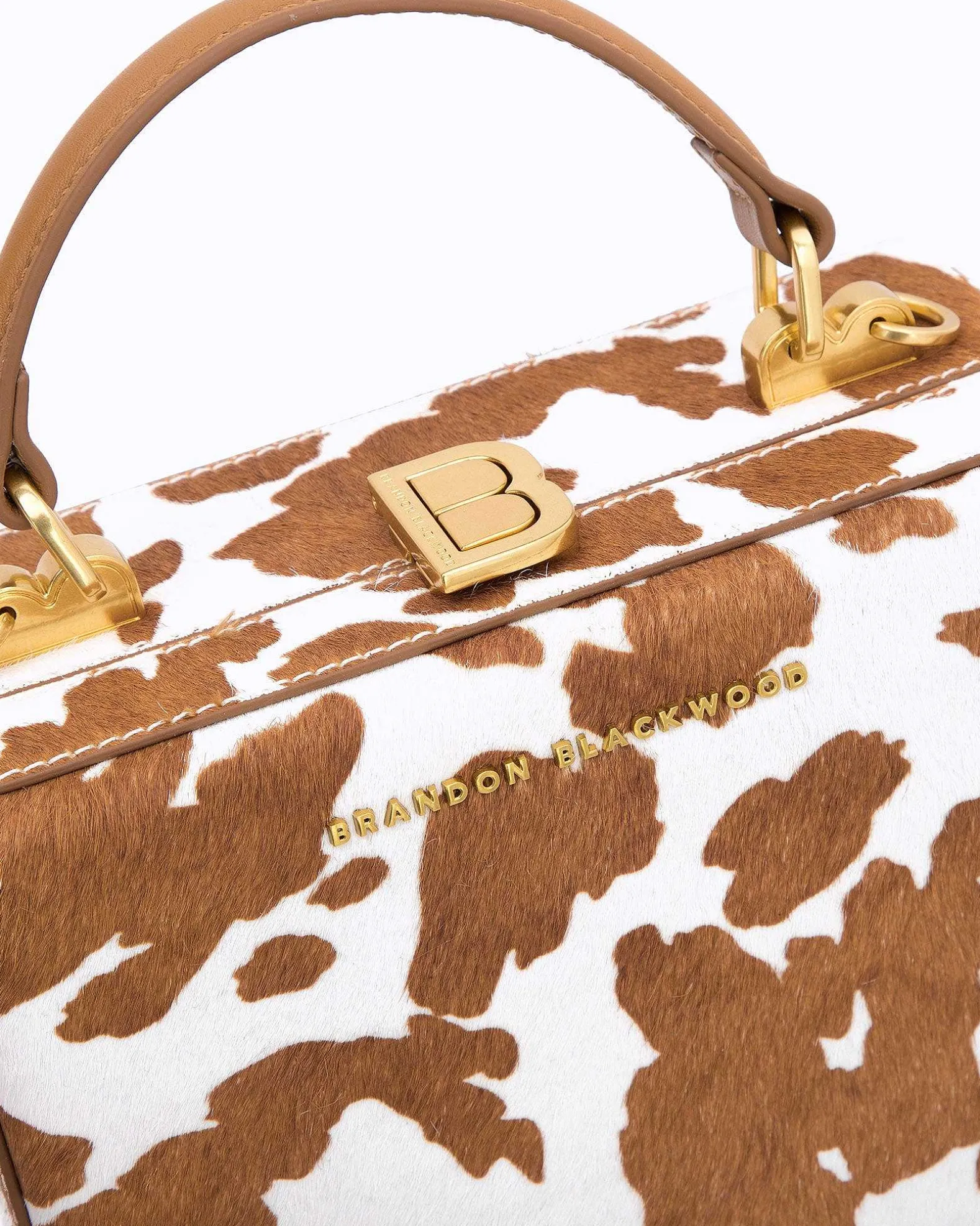 Brandon Blackwood Top Handle Bags>Kendrick Trunk Brown Cow Print Ponyhair