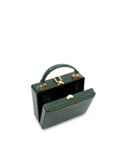 Brandon Blackwood Top Handle Bags>Kendrick Trunk Forest Green Croc Embossed Leather