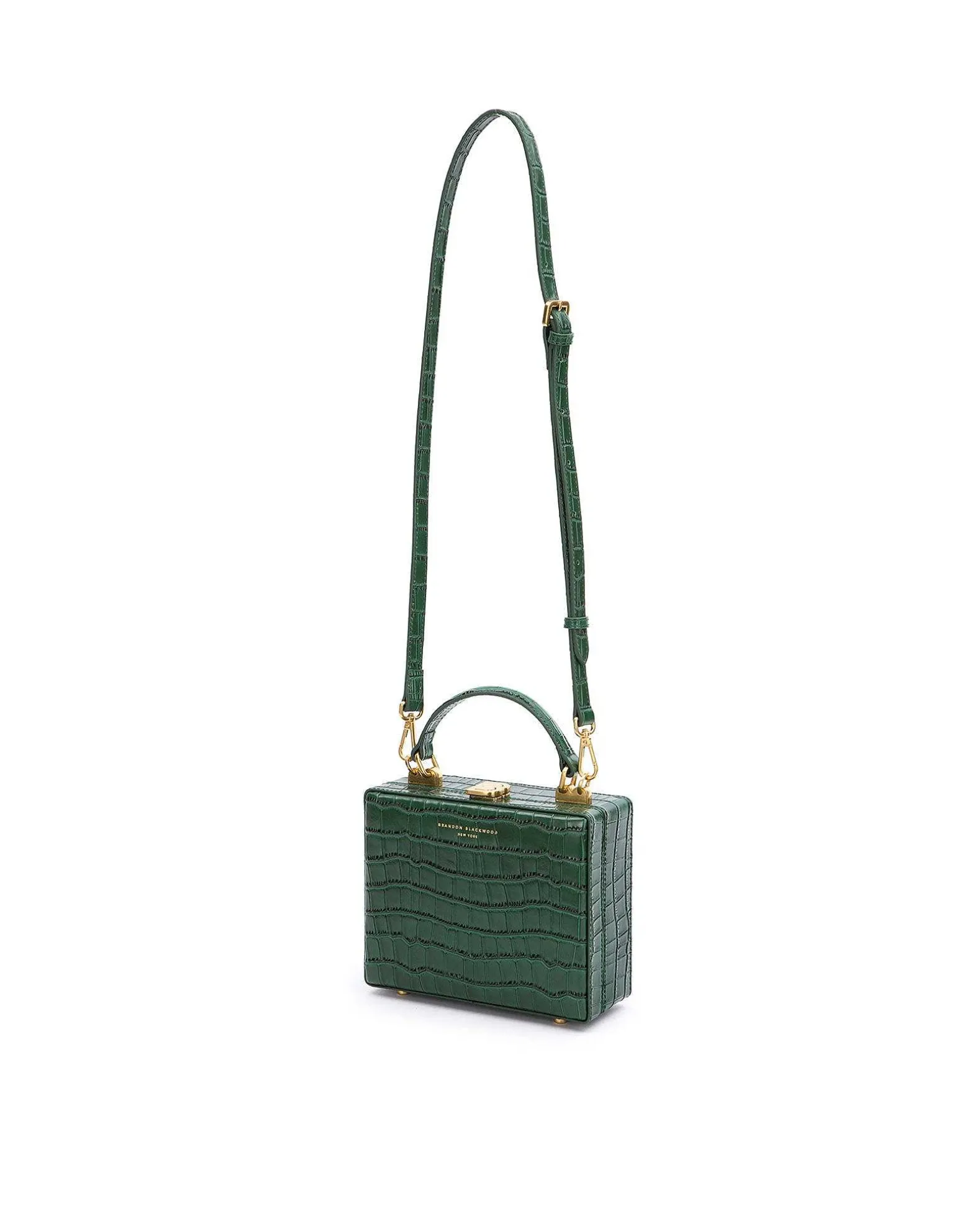 Brandon Blackwood Top Handle Bags>Kendrick Trunk Forest Green Croc Embossed Leather