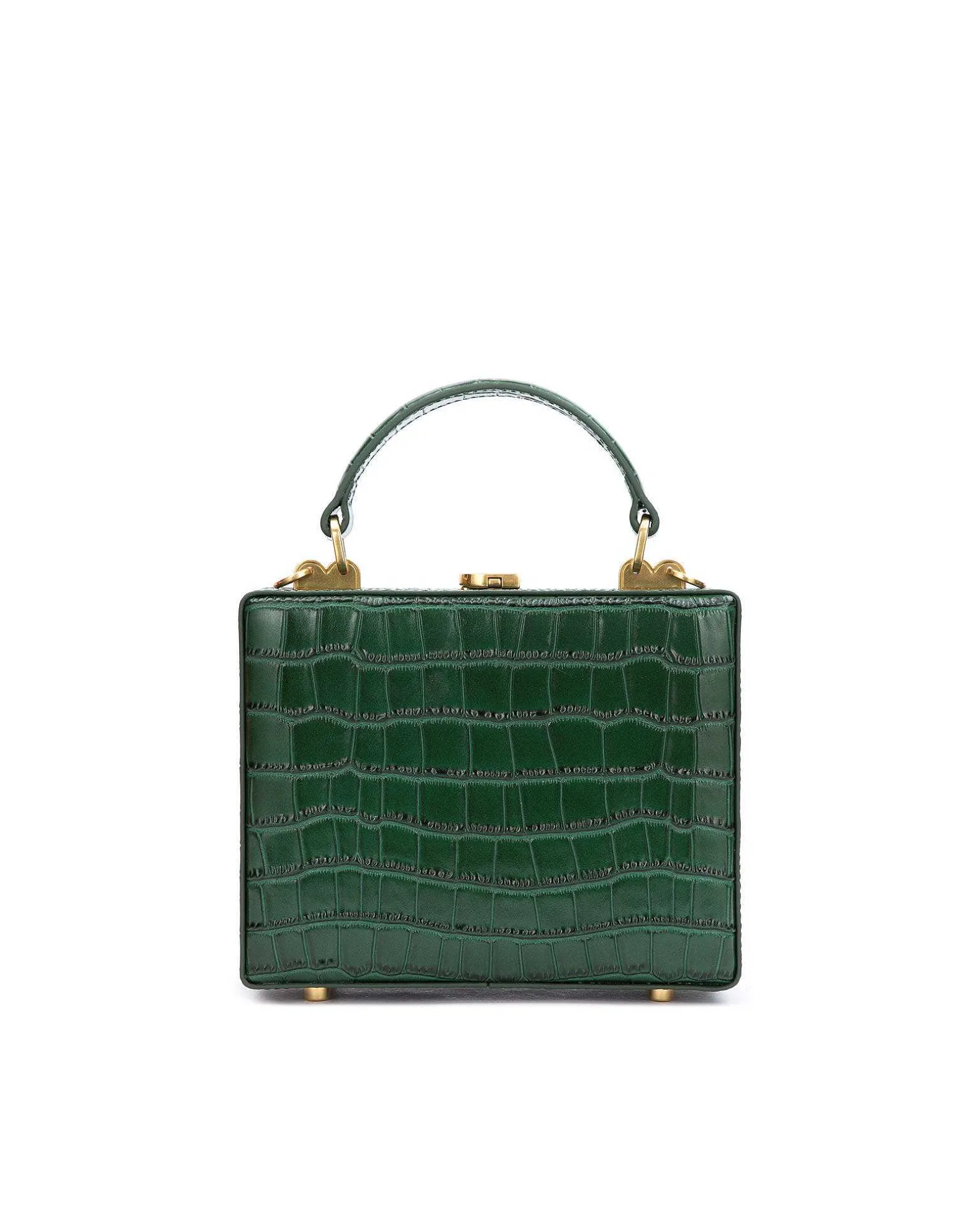 Brandon Blackwood Top Handle Bags>Kendrick Trunk Forest Green Croc Embossed Leather