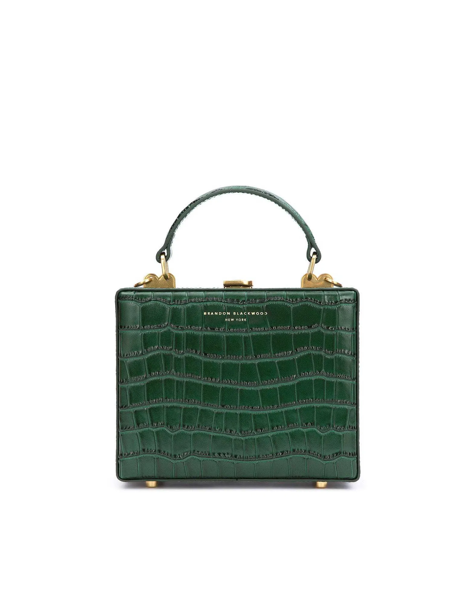 Brandon Blackwood Top Handle Bags>Kendrick Trunk Forest Green Croc Embossed Leather