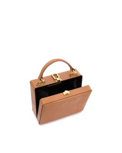 Brandon Blackwood Top Handle Bags>Kendrick Trunk Tan Lizard Embossed Leather