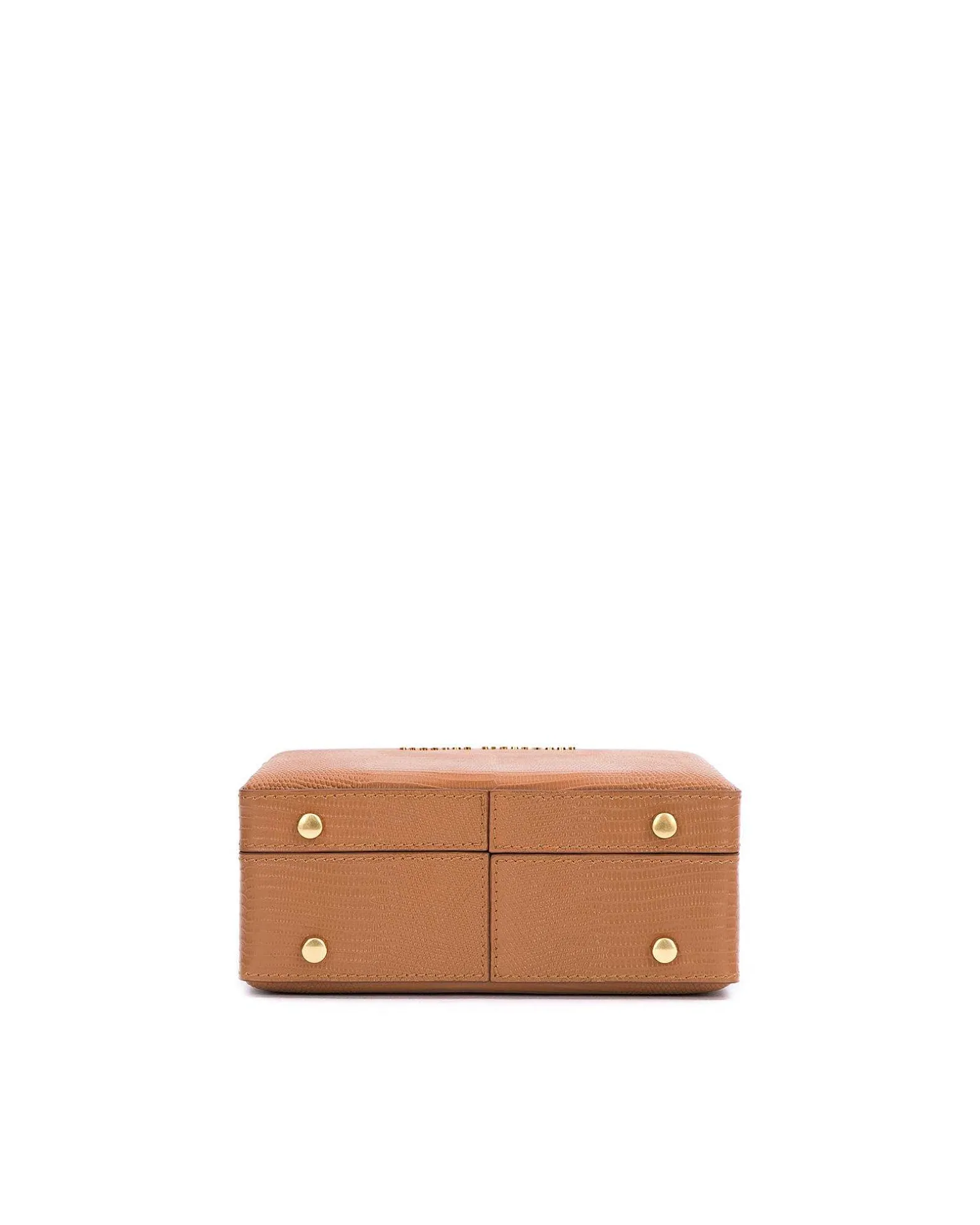 Brandon Blackwood Top Handle Bags>Kendrick Trunk Tan Lizard Embossed Leather