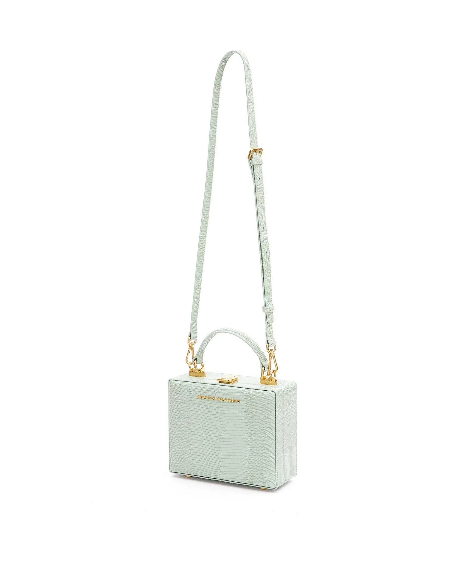 Brandon Blackwood Top Handle Bags>Kendrick Trunk Green Lizard Embossed Leather