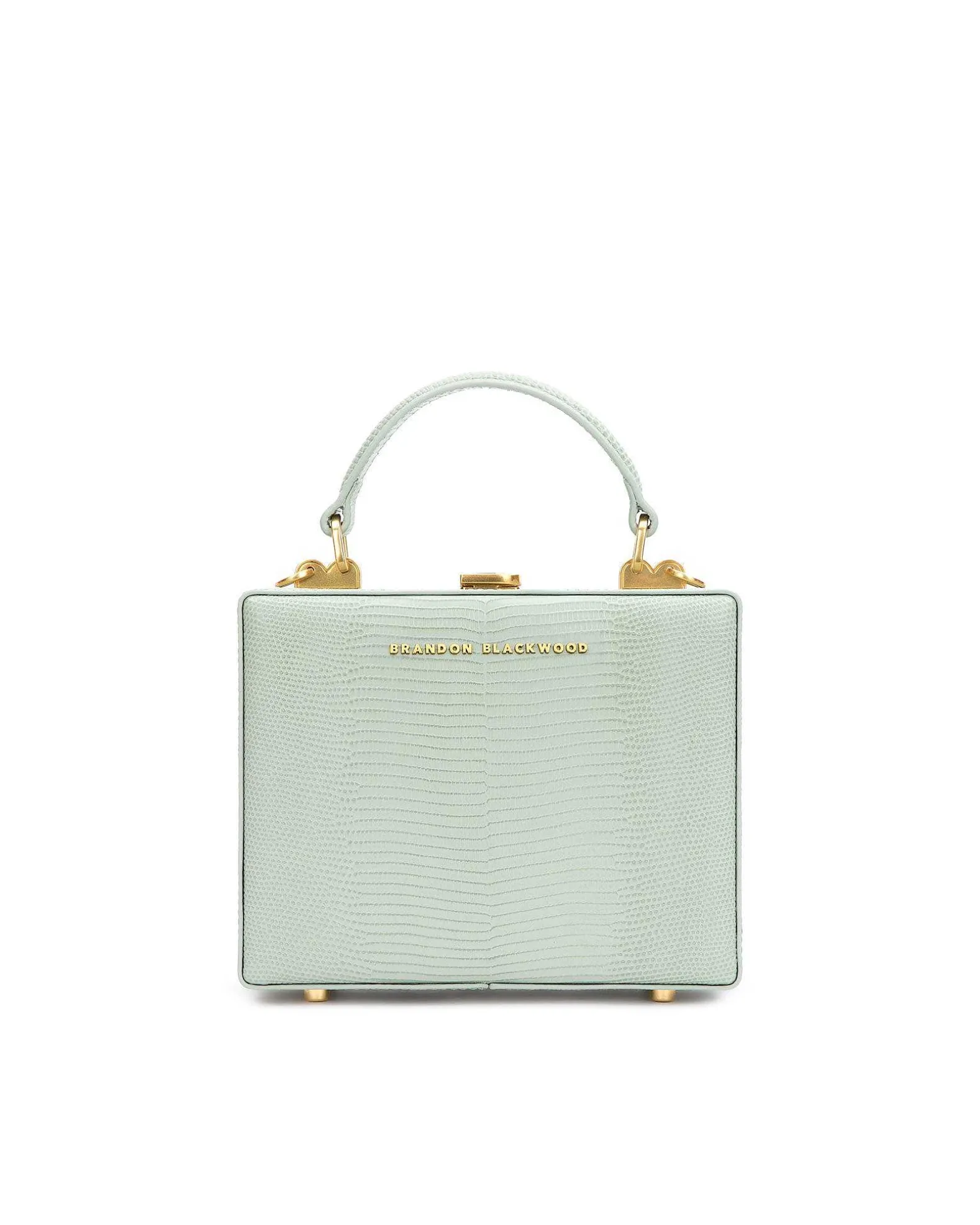 Brandon Blackwood Top Handle Bags>Kendrick Trunk Green Lizard Embossed Leather