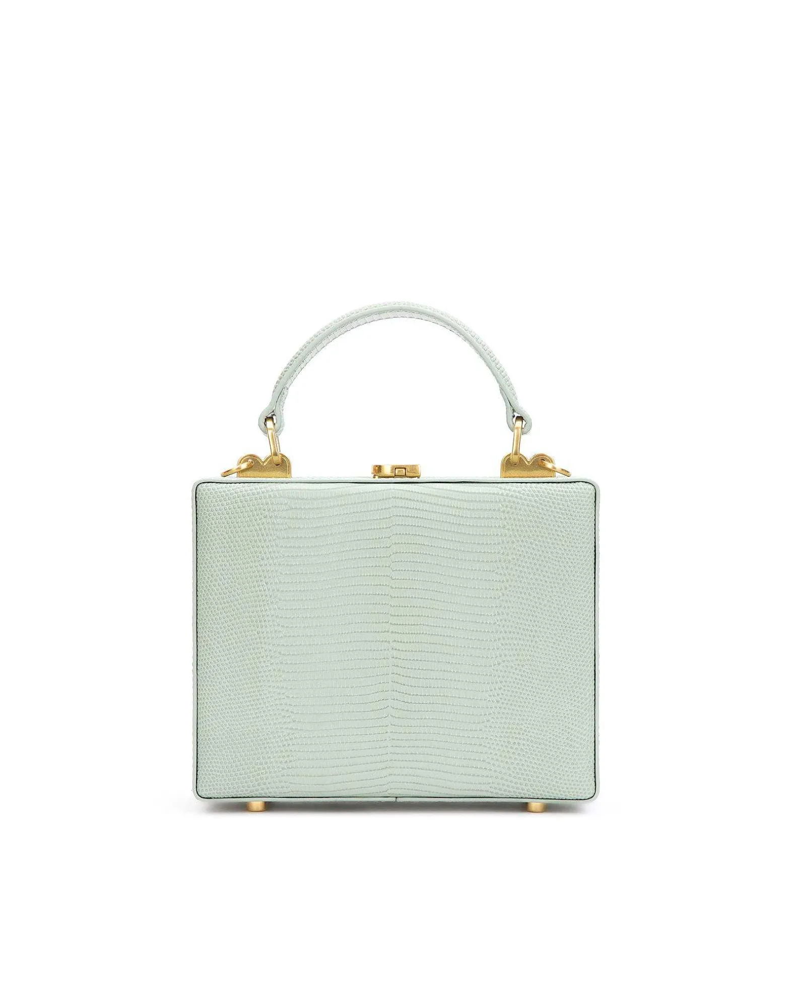 Brandon Blackwood Top Handle Bags>Kendrick Trunk Green Lizard Embossed Leather