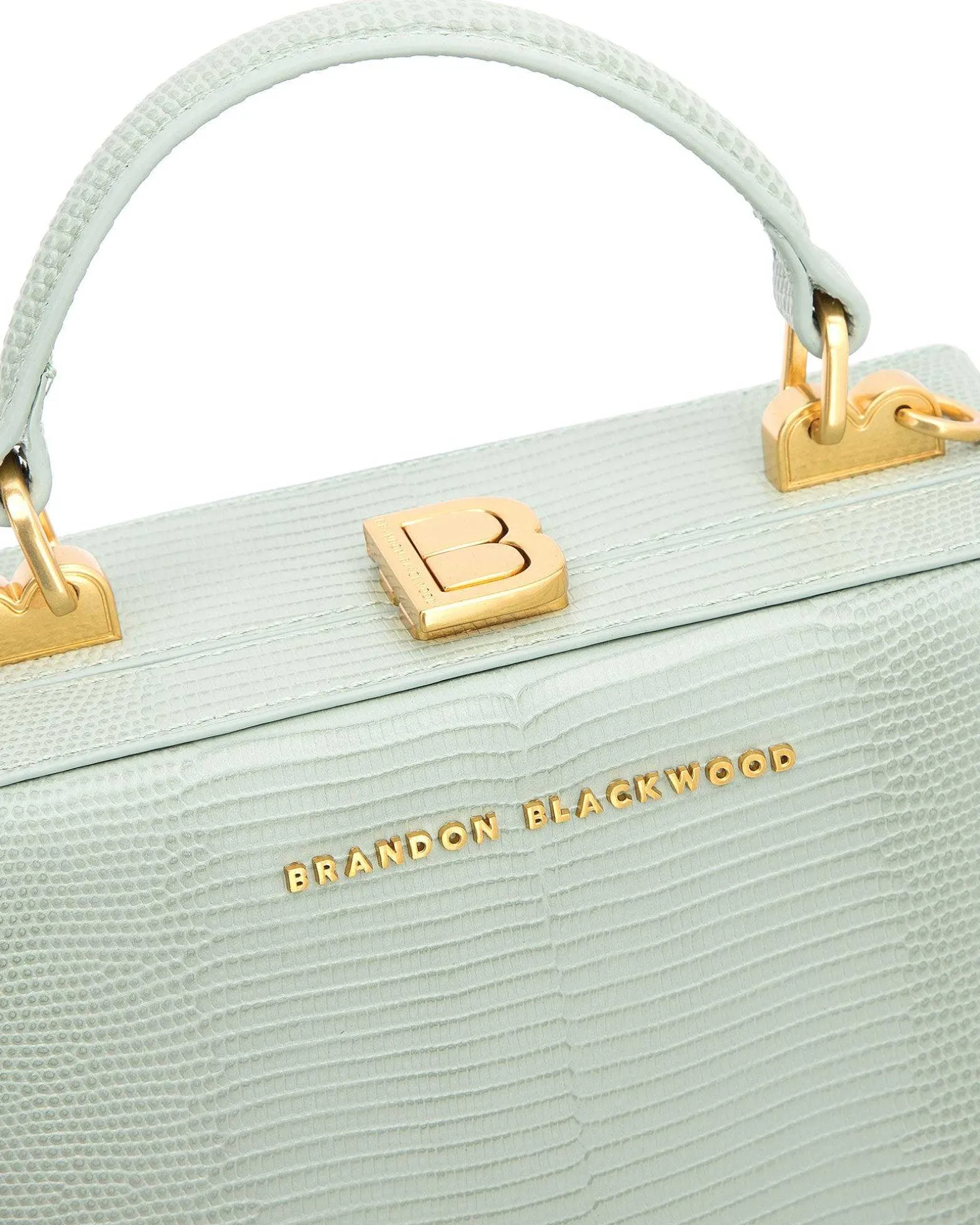 Brandon Blackwood Top Handle Bags>Kendrick Trunk Green Lizard Embossed Leather