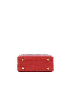 Brandon Blackwood Top Handle Bags>Kendrick Trunk Red Croc Embossed Leather