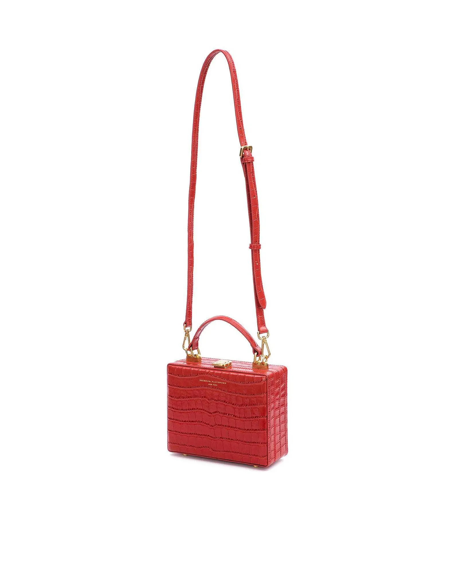 Brandon Blackwood Top Handle Bags>Kendrick Trunk Red Croc Embossed Leather