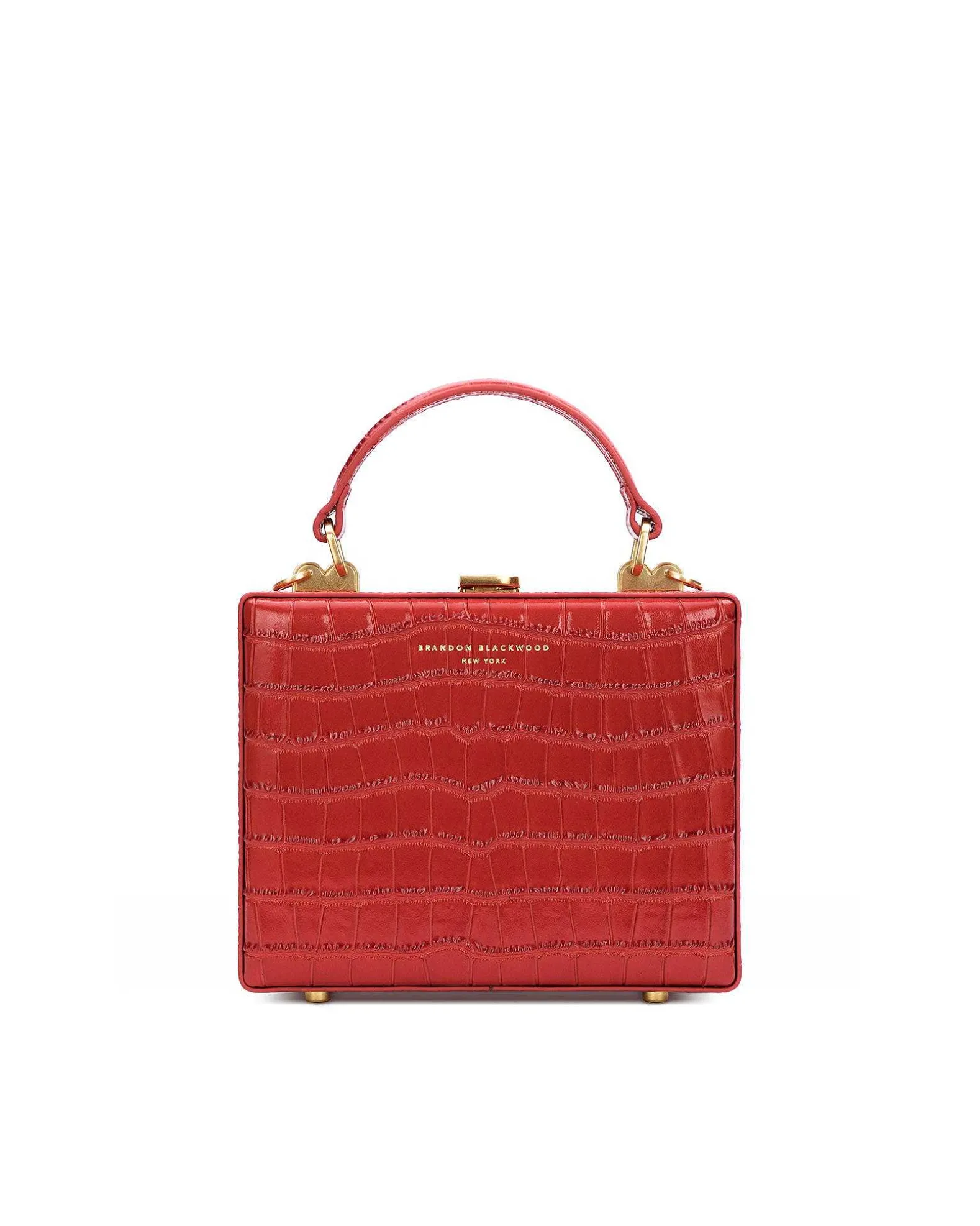 Brandon Blackwood Top Handle Bags>Kendrick Trunk Red Croc Embossed Leather