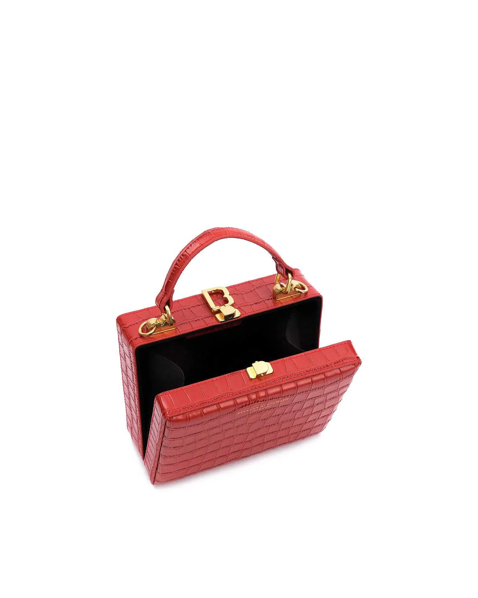 Brandon Blackwood Top Handle Bags>Kendrick Trunk Red Croc Embossed Leather