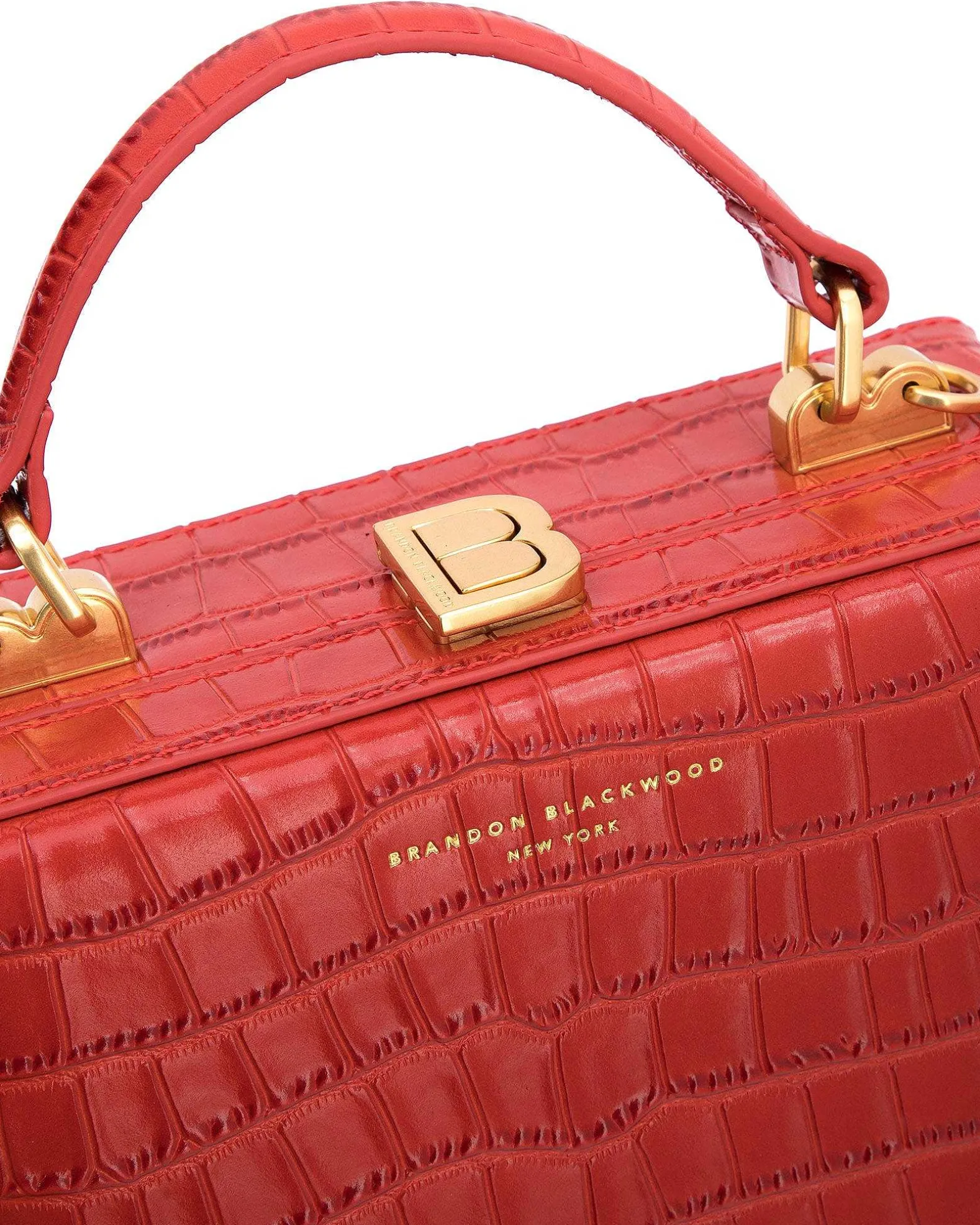 Brandon Blackwood Top Handle Bags>Kendrick Trunk Red Croc Embossed Leather