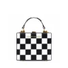 Brandon Blackwood Top Handle Bags>Kendrick Trunk Black & White Checkerboard Leather