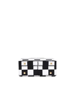 Brandon Blackwood Top Handle Bags>Kendrick Trunk Black & White Checkerboard Leather