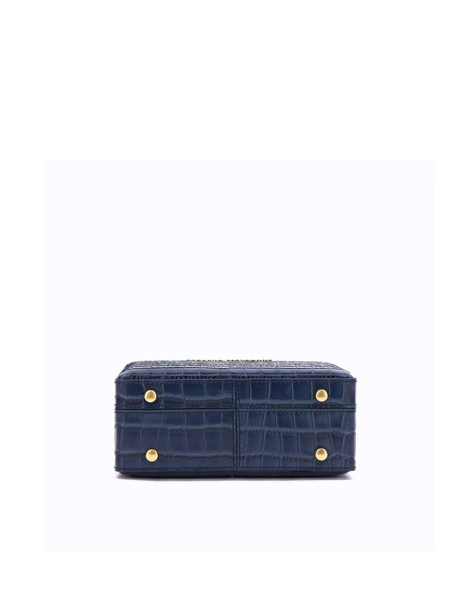Brandon Blackwood Top Handle Bags>Kendrick Trunk Navy Blue Croc Embossed Leather