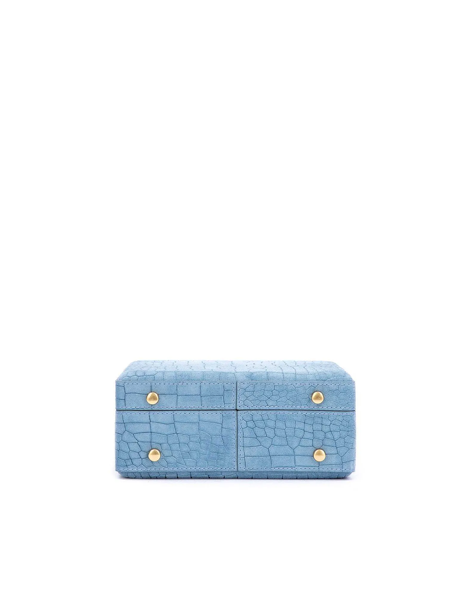 Brandon Blackwood Top Handle Bags>Kendrick Trunk Baby Blue Croc Embossed Suede