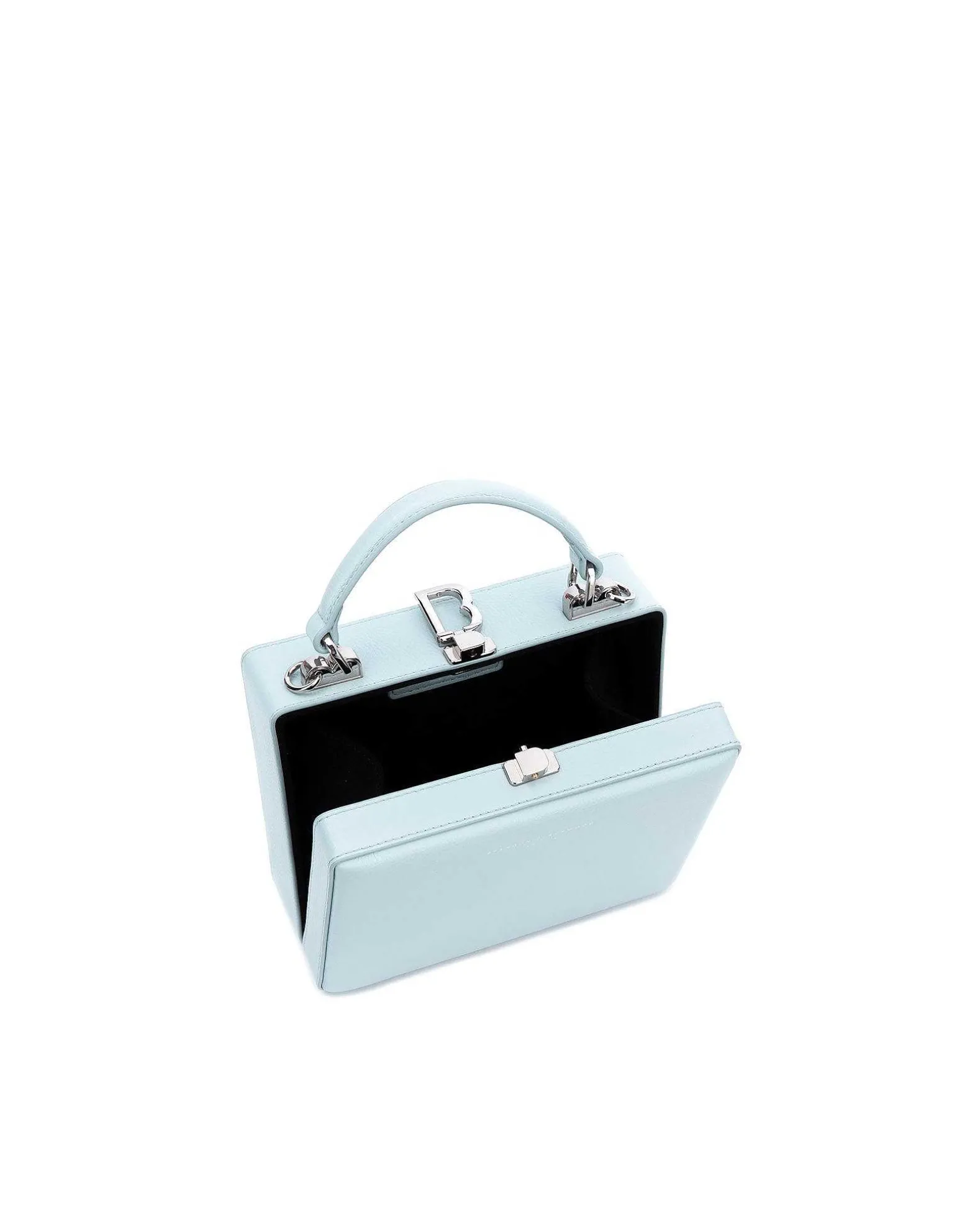 Brandon Blackwood Top Handle Bags>Kendrick Trunk Powder Blue Leather W/Silver Hardware