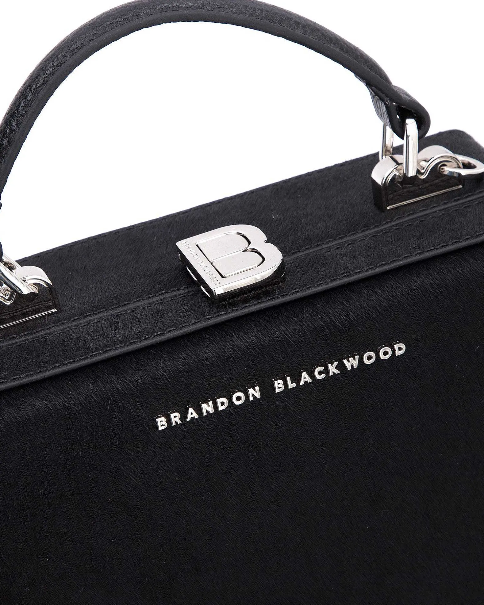 Brandon Blackwood Top Handle Bags>Kendrick Trunk Black Ponyhair W/Silver Hardware