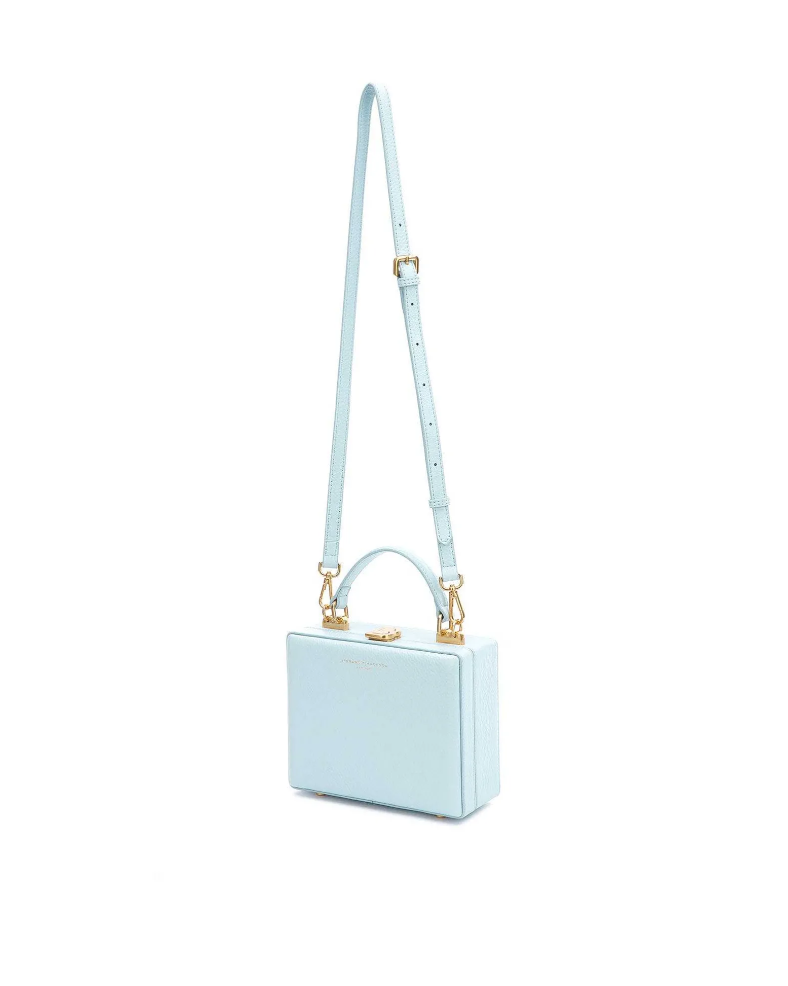 Brandon Blackwood Top Handle Bags>Kendrick Trunk Powder Blue Leather W/Brass Hardware