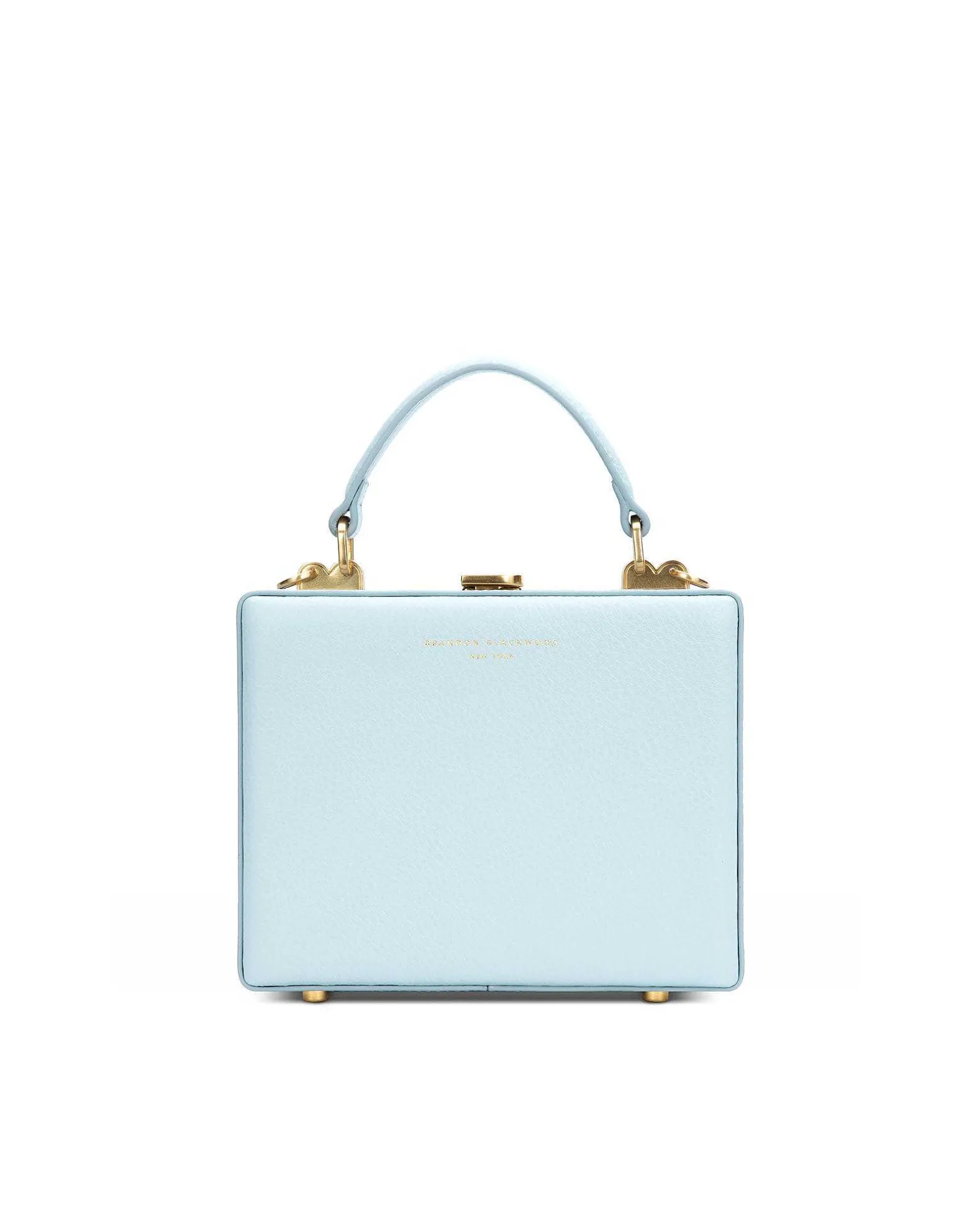 Brandon Blackwood Top Handle Bags>Kendrick Trunk Powder Blue Leather W/Brass Hardware
