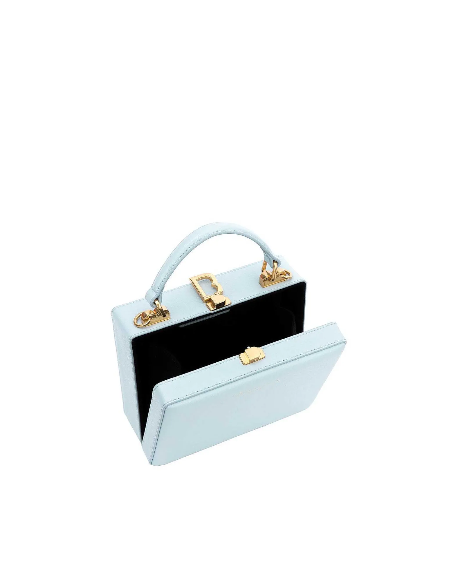 Brandon Blackwood Top Handle Bags>Kendrick Trunk Powder Blue Leather W/Brass Hardware