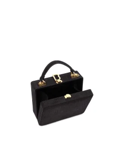 Brandon Blackwood Top Handle Bags>Kendrick Trunk Black Croc Embossed Suede