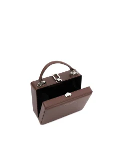 Brandon Blackwood Top Handle Bags>Kendrick Trunk Chocolate Brown Leather W/Silver Hardware