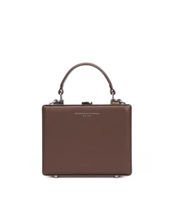 Brandon Blackwood Top Handle Bags>Kendrick Trunk Chocolate Brown Leather W/Silver Hardware