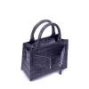 Brandon Blackwood Top Handle Bags>Kuei Bag Navy Croc Embossed Leather