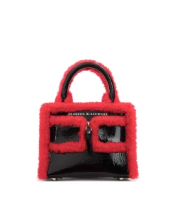 Brandon Blackwood Top Handle Bags>Kuei Bag Black Patent Leather W/Bright Red Shearling Trim