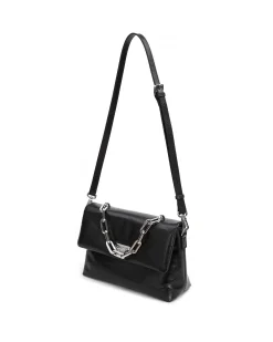 Brandon Blackwood Shoulder Bags>Lisa Shoulder Bag Black Cracked Leather W/Silver Hardware
