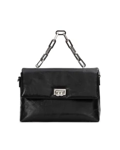 Brandon Blackwood Shoulder Bags>Lisa Shoulder Bag Black Cracked Leather W/Silver Hardware