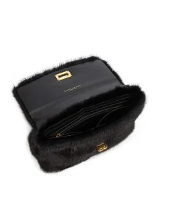 Brandon Blackwood Shoulder Bags>Lisa Shoulder Bag Black Mink W/Brass Hardware
