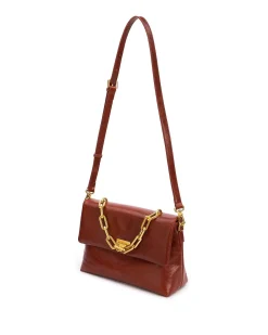 Brandon Blackwood Shoulder Bags>Lisa Shoulder Bag Brown Cracked Leather W/Brass Hardware