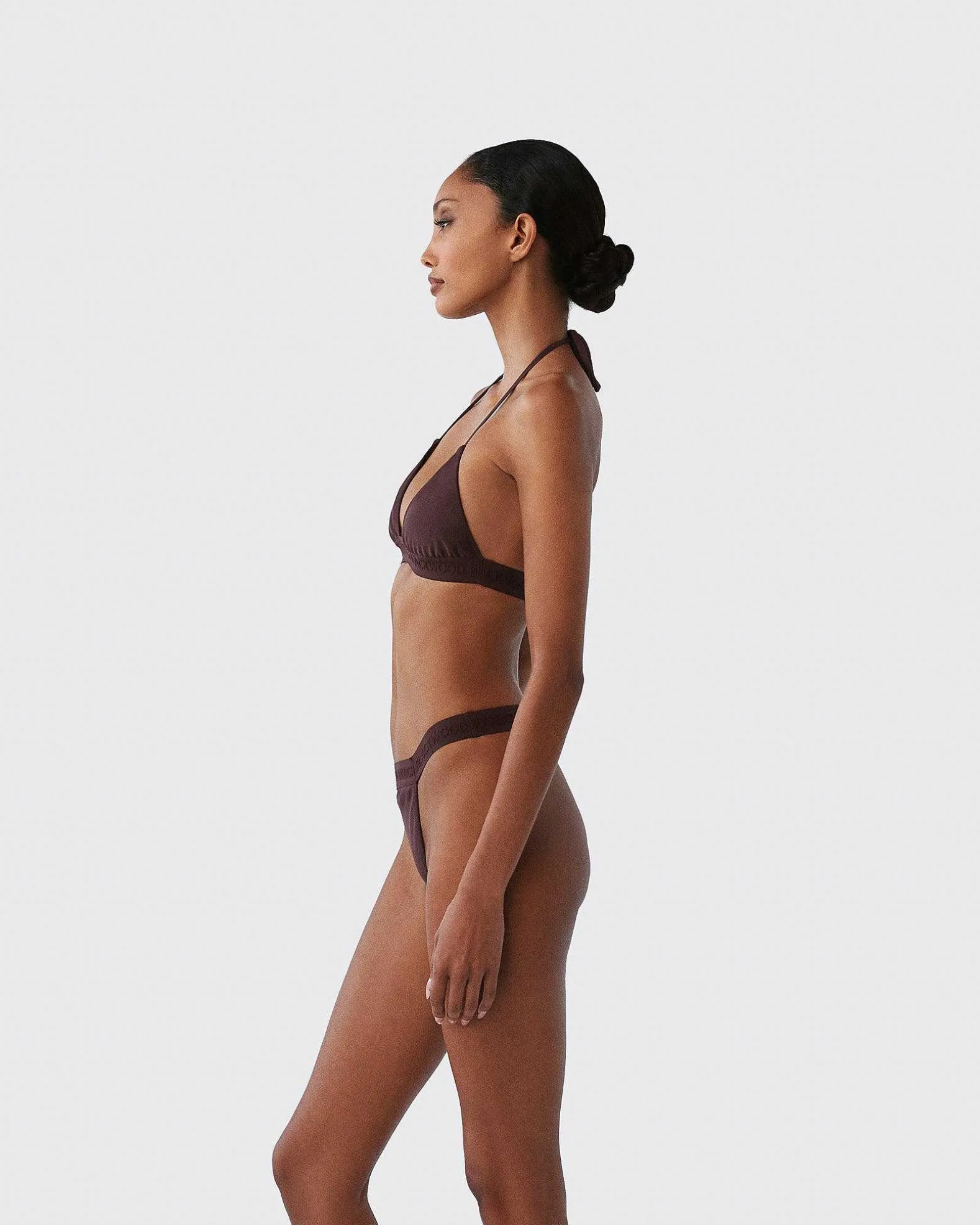 Brandon Blackwood Tops>Logo Halter Bikini Top Brown