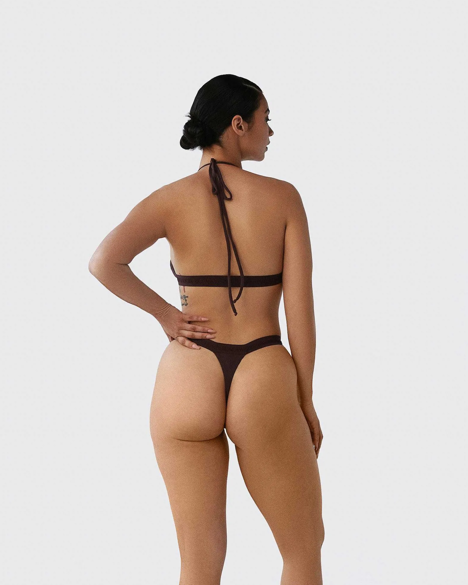 Brandon Blackwood Tops>Logo Halter Bikini Top Brown
