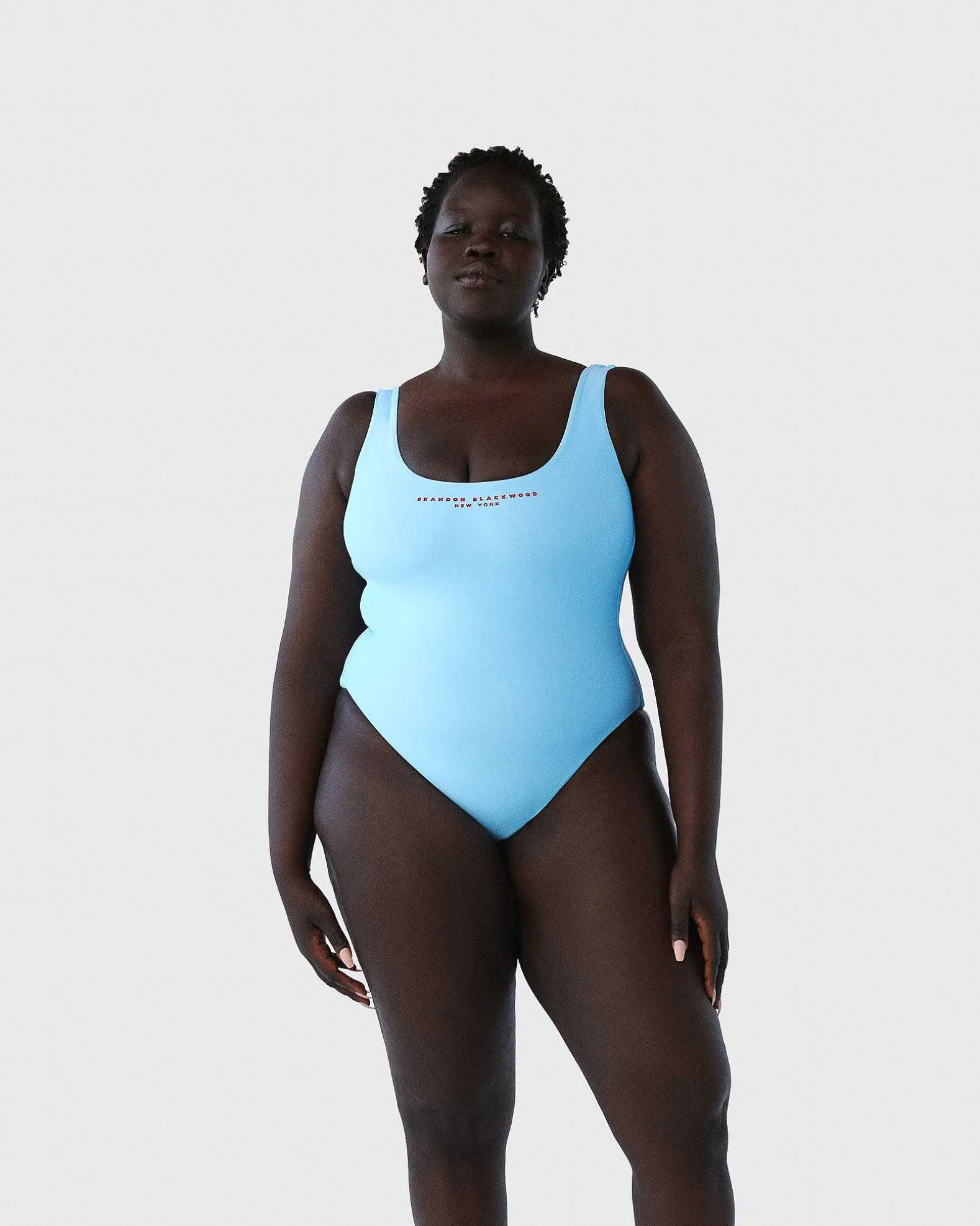 Brandon Blackwood One-Piece>Logo One-Piece Swimsuit Baby Blue/Red Logo