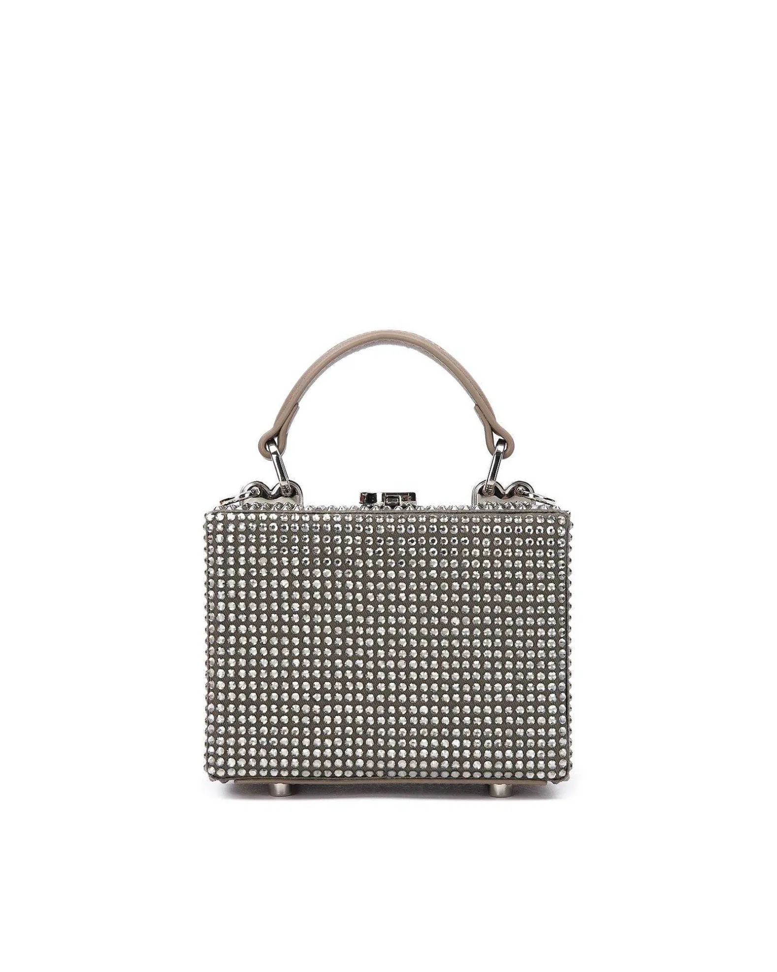 Brandon Blackwood Crossbody Bags>Mini Kendrick Trunk Taupe Diamond Mini Crystals