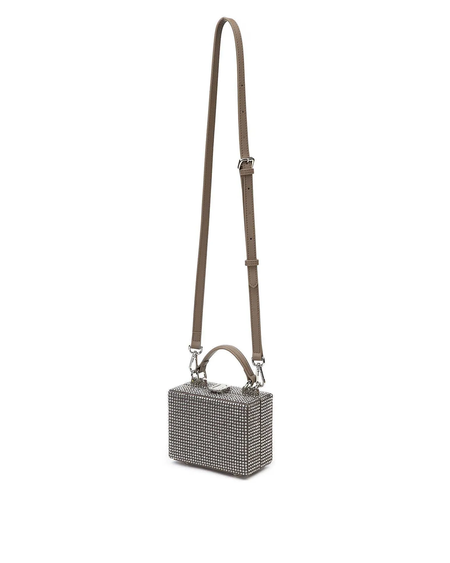 Brandon Blackwood Crossbody Bags>Mini Kendrick Trunk Taupe Diamond Mini Crystals