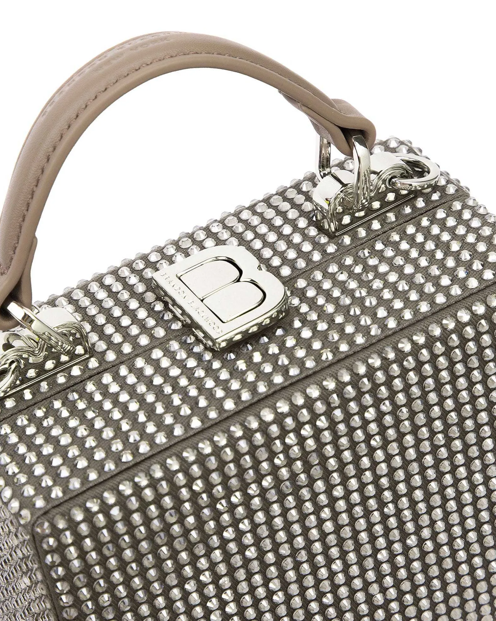 Brandon Blackwood Crossbody Bags>Mini Kendrick Trunk Taupe Diamond Mini Crystals