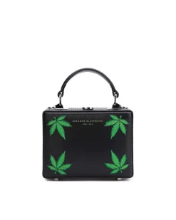Brandon Blackwood Crossbody Bags>Mini Kendrick Trunk 420-Black Leather W/Green Embroidered Leaves
